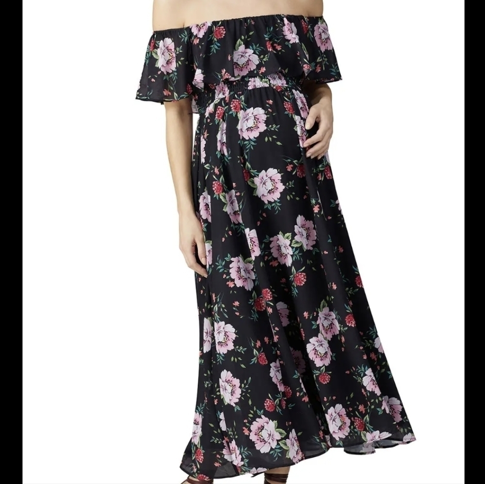Yumi Kim Chantal Black & Pink Floral Maternity Midi Dress Size XXS NWT